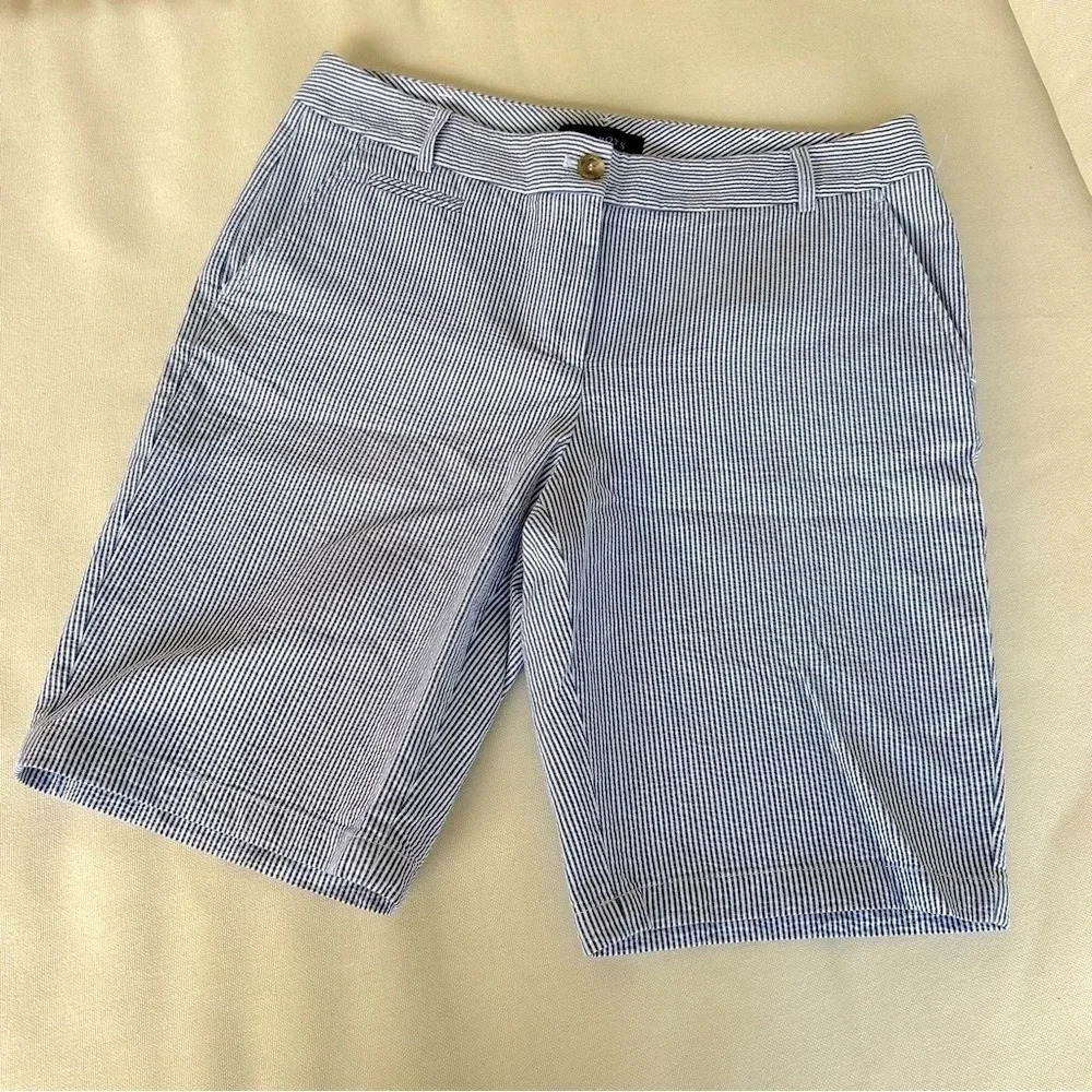 Women’s Talbot’s Blue & White Pin Striped Seersucker Cotton Perfect Chino Shorts